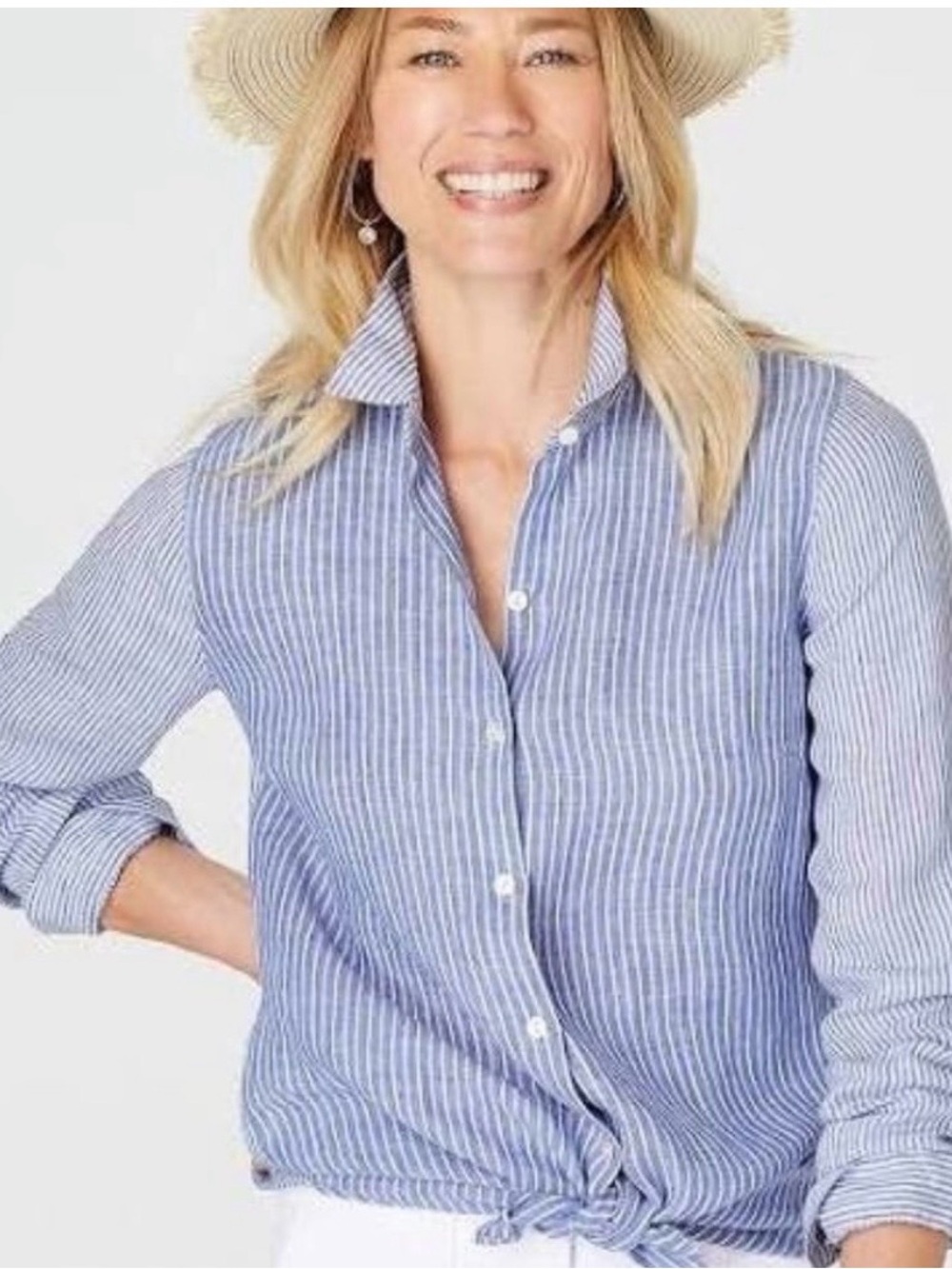 J. Jill Blue and White Striped Button-Front Shirt